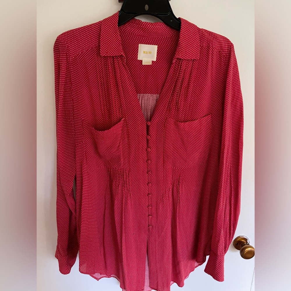 Maeve red polka dot button down